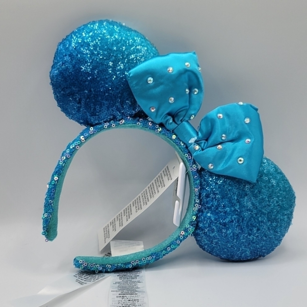 New Disney Minnie Mouse Aqua Blue Sequin Ear Headband